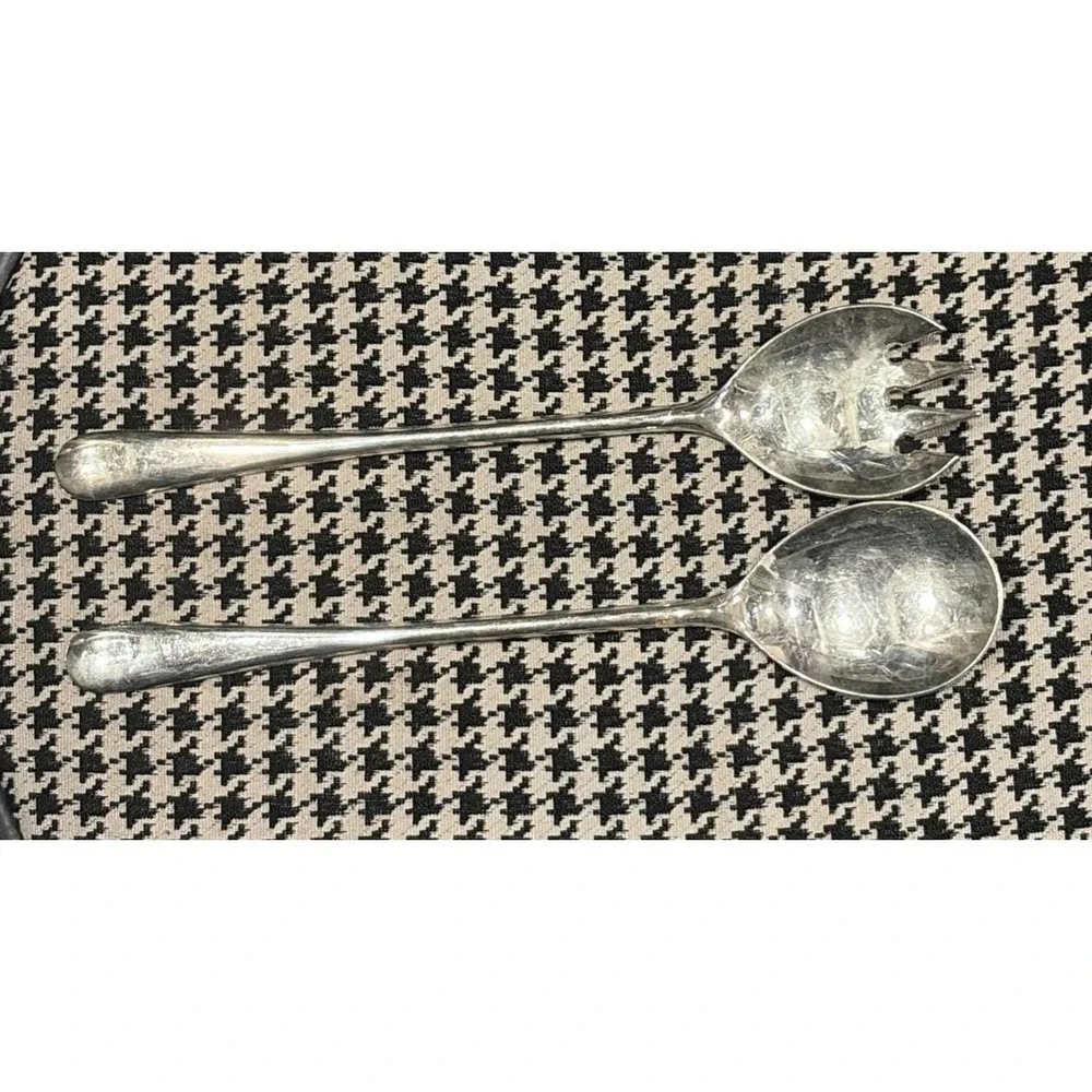 VTG Silver Plated Serving Spoon & Salad Fork Set Marked Made In Italy 9